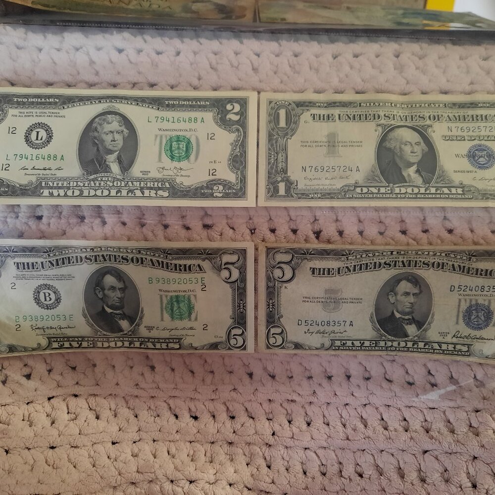 Silver notes and 2 dollar bills